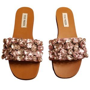 EUC | Steve Madden Women's Brielle | Pink | Embellished Flat Sandals | Size: 6M